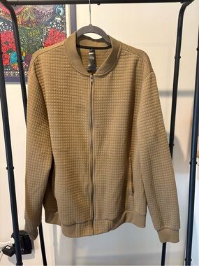 Men's Quilted Zip-Up Bomber Sweater - Tan